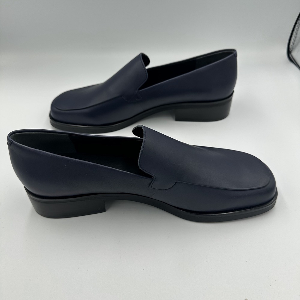 Franco Sarto L-BOCCA Navy Blue Leather Square Toe Block Heel Loafers Womens 10M - Picture 9 of 10